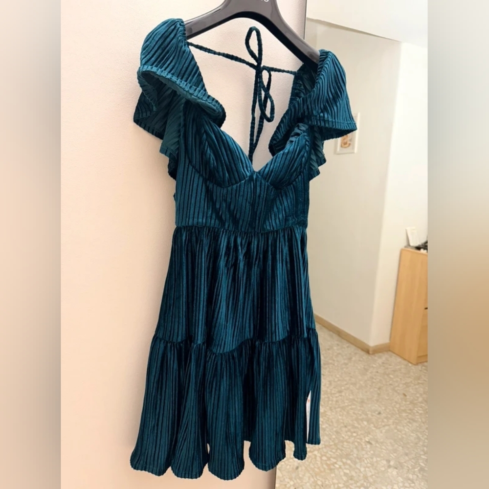 Elegant Teal Ruffle Dress